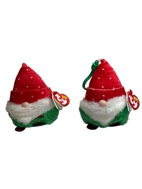 Ty Topsy Christmas Gnome Pair Bundle - Beanie Ball & Beanie Boo Clip